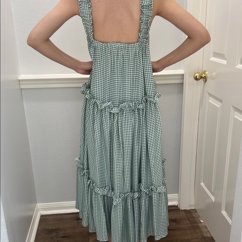 MABLE Green‎ Gingham tiered ruffle Sleeveless Dress S - Picture 7 of 13